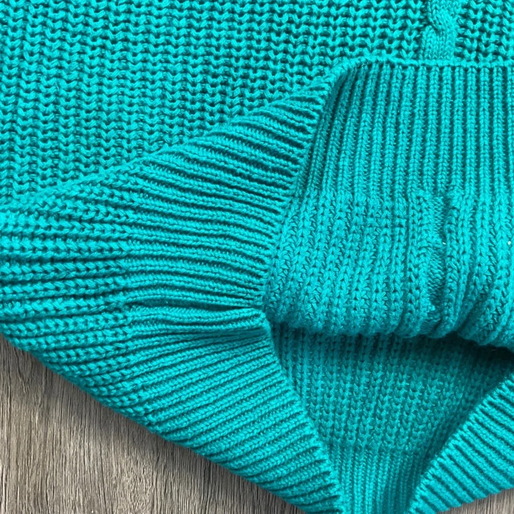 Vintage‎ 90s Gap Shaker Knit V Neck Preppy Sweater Women Medium Teal Green White